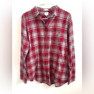 J.Crew Shirt womens Boy Fit Tartan Plaid Red Black Button Up Office Career F7289